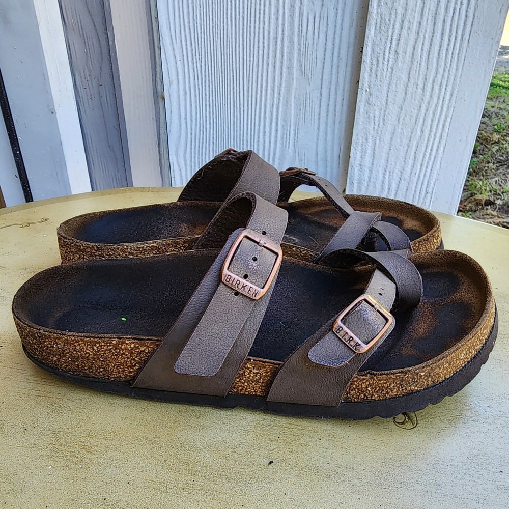 Birkenstock Mayari Brown Leather EU 38 US 7 to 7.5 Double Strap Buckle Comfort - Picture 1 of 7